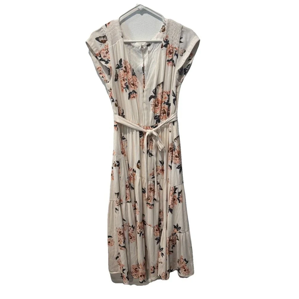 Free People All I Got Floral Printed Maxi Dress Ivory Pink Boho CottageCore Sz 6